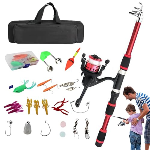 Ocastuted Kinder Angel Set,Angelzubehör Für Kinder - Angel-Set Mit Spinnrolle Und Aufbewahrungstasche Für Anfänger, Jugendliche Und Junge Angler