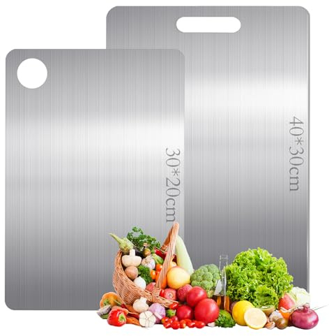2 Pièces Planche à Découper en Titane, planche à découper en titane Multifonction 2025, Planche à Découper Double Face en Titane de Qualité Alimentaire, pour Garantir le Goût Original(40*30cm+30*20cm)