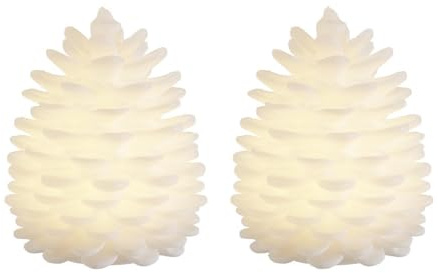 Deluxe Homeart LED Tannenzapfen - 2er Set Echtwachs Leuchtende Deko mit sanftem Innenschein - Batteriebetrieben - Fernbedienung aktiviert mit Timer - 10cm hoch