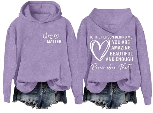 basic hoodie Behind Me Dear Person Behind Me You Are Amazing Enough unisex tröjor för kvinnor, Lila, L