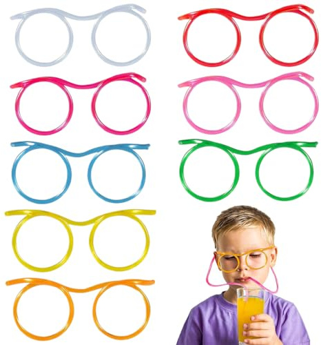 8 Stück Strohhalm Brille neuartige Trinkhalme für Brillen wiederverwendbare Trinkhalm Brille verrückte lustige Ring-Trinkhalme flexible mehrfarbige Brillengestelle