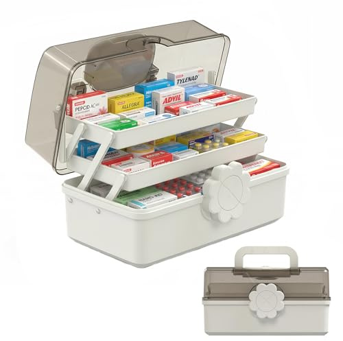 Pulseplay 3-Layer Large Capacity Medicine Storage Box - Portable Plastic Storage Box for Sewing Art Supply, Hair Accessories Organizer with Handle for Home Office and Travel