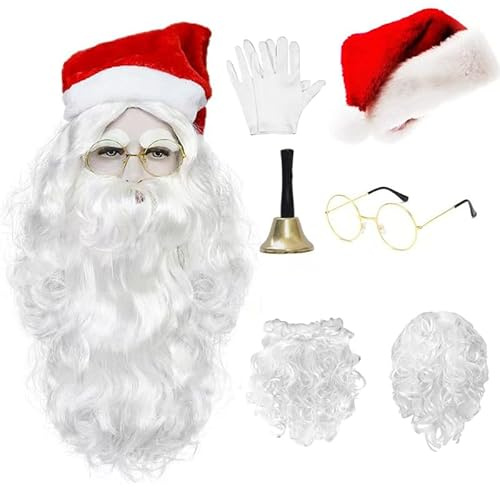 SURPZON Santa Hats Santa Beard and Santa Wig Bell Glasses Christmas Decorations Xmas Hat Beard and Wig Set for Adults Family Party Gifts Fancy Novelty Costume