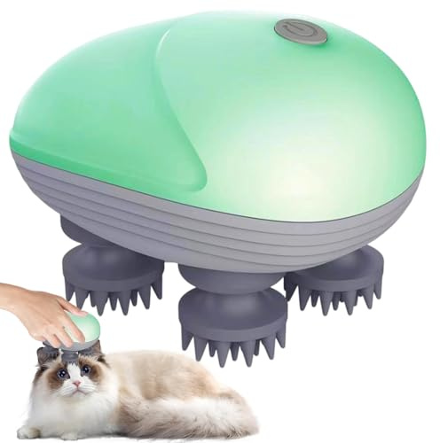 Elektrisches Kopfmassagegerät, Katzen Massagegerät, Kabelloses Handmassagegerät, Wasserdicht Tragbares Kopfhaut-Massagegerät mit 4 Knetköpfen für Ganzkörpermassage HundeköRper(Grün)