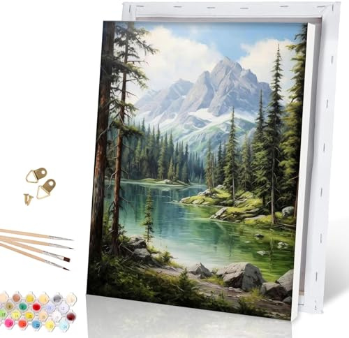 Galmcook Malen nach Zahlen Erwachsene mit Rahmen - Landschaft Malen Nach Zahlen Set mit 4 Pinseln und Acrylfarbe - DIY Handgemalt Ölgemälde Kit für Anfänger und Erwachsene 30x40cm