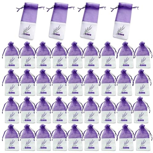 40 Pcs Empty Lavender Bags for Wardrobes, Premium Muslin Empty Sachets Bags with Drawstring, Breathable Cotton Fragrance Pouches for Closet, Potpourri, Drawers, Car & Shoes