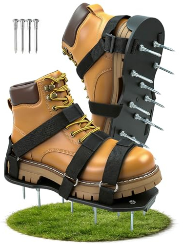 Zapatos aireadores de césped con correas dobles en el empeine, sandalias de aireación resistentes con pinchos para una aireación efectiva, tamaño universal, escarificador y aireador de césped