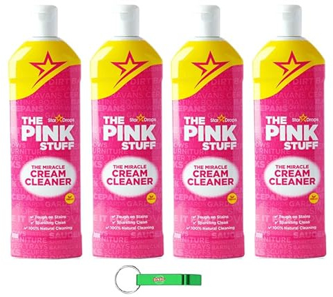 4x The Pink Stuff Cremereiniger/Reinigungscreme/Vielseitiger flüssiger Cremereiniger für harte Oberflächen 500ml + Beni Culinari Kostenloser Schlüsselanhänger
