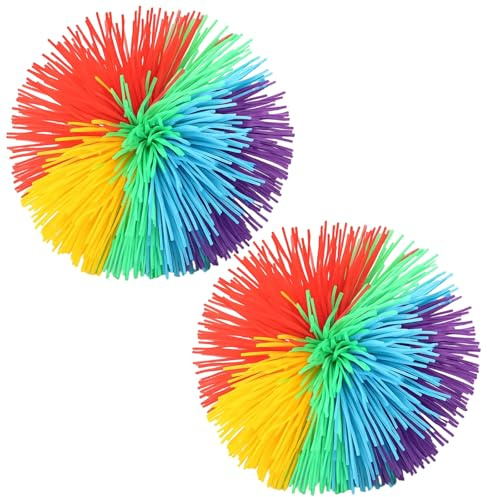 YyiFcg Wuschelball, 2 Stück Bunte Gummifäden Bälle, 10 cm Durchmesser, Weich und Langlebig, Ideal für Spiel und Entspannung