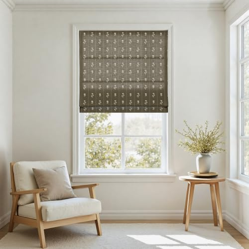 TWOPAGES x Jyll Mackie Floral Patterned Roman Shades for Indoor Window,Custom Cotton Cordless Roman Blinds for Bedroom Living Room Bathroom French Door
