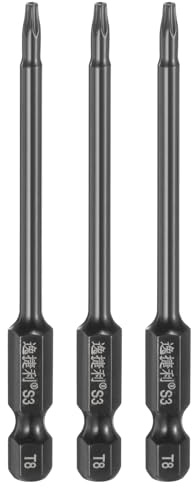QUARKZMAN 3pcs Punta Destornillador T8 Torx Vástago Hexagonal 1/4 Longitud 75mm/3 Acero S3 Magnético Antimanipulación Cabeza Estrella 6 Puntas Destornillador Hexagonales Negro