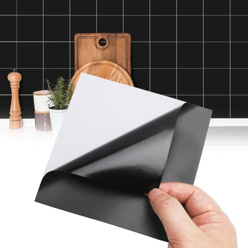 Wapasezyar Fliesenaufkleber 15x15cm, Klebefliesen für Küche, Fliesenfolie Bad Selbstklebend Fliesen Aufkleber, Wandfliesen Wasserfest Badezimmer (48, Schwarz)