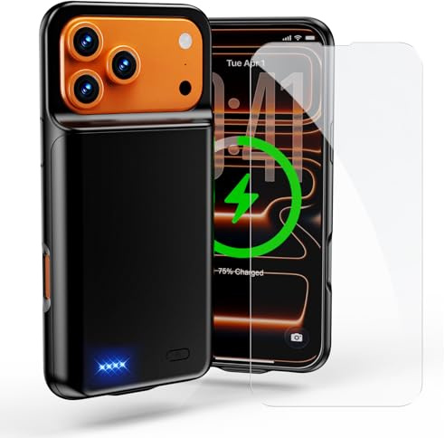 YONHUIZI Akkuhülle für iPhone 17 Pro Max (6,9), 7000mAh Ultradünn Tragbares Wiederaufladbar Batterie Ladehülle mit Panzer Schutz Glas, Telefonladegerät Akku Hülle Case Handyhülle - Schwarz