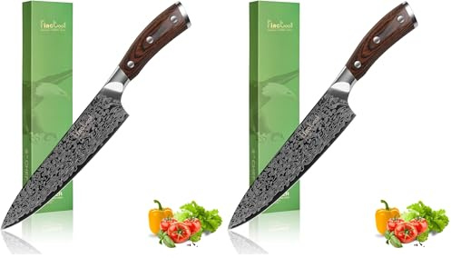 FineTool Kitchen Knife, 8 inch Professional Chef's Knives 7Cr17 Stainless Steel Vegetable Cleaver with pakkawood, Sharpest Cooking Knives Best Choice for Home, Brown (F-Chef's Knives)