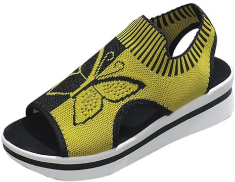 Cocila Sandalias Mujer Verano Cómodas Ortopédicas De Punto Deportivas Informales Para Mujer, Talla Grande, Con Tejido Mosca Y Pez Hueca, Playa Animal Print Negras Plataforma Andar Zapato
