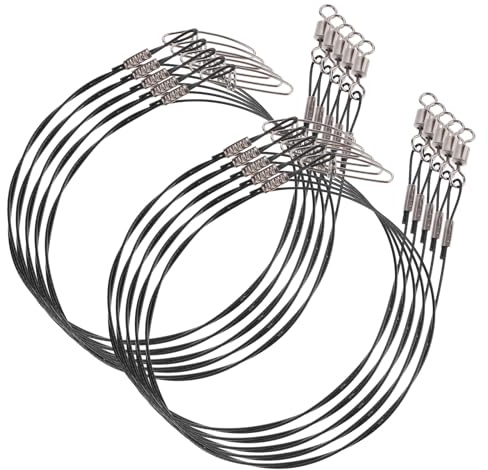DIYEAH 10 Líderes de Alambre de Acero Inoxidable para Pesca, 50 Cm Gruesos, Color Negro, con Broches Giratorios, Resistentes para Agua Dulce y Salada, Línea de Líder Duradera para Pesca