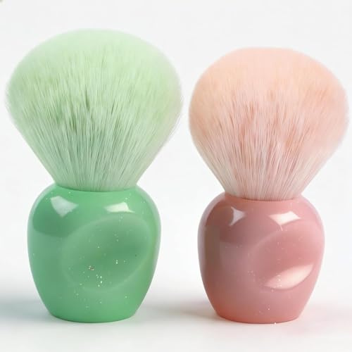 2 Piece Nail Dust Brush Set | Professional Salon & Home DIY Manicure Tools, Hollow Base for Enhanced Grip, Soft Shed-Resistant Kabuki Bristles for Acrylic Nail Dust Remova (green and pink)