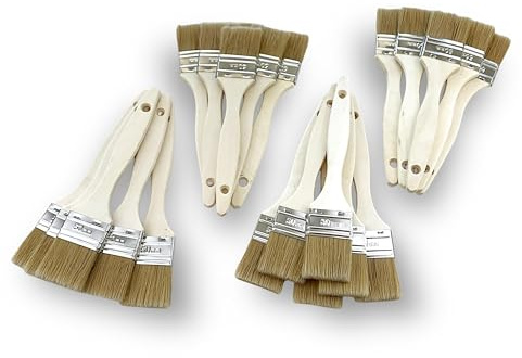 Kibros Lot 24 pinceaux Queue de morue Soie Blanche 50 mm | Soie blanche naturelle, manche bois brut, pour peinture huile, acrylique, vernis, lasure et colle.