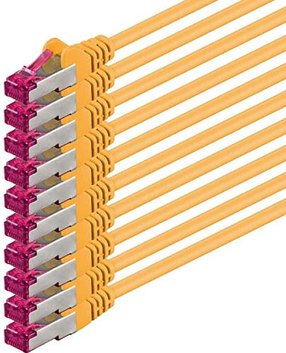 1aTTack.de 0,15 m - gul - 10 st - CAT6a nätverkskabel (10 Gbit/s) S-FTP CAT 6a LAN-kabel - GHMT PIMF 500 MHz Cat5 Cat5e Cat6a Cat7 certifierad för switchar, routrar, modem, internet