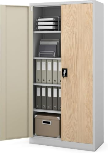 Jan Nowak Aktenschrank Büroschrank Metall, abschließbar, für 50 A4 Ordner | Ordnerschrank, Dokumentenschrank, Archivschrank, 4 verstellbare Böden je 50 kg, 3-Punkt-Schloss, Stahl 0,6 mm