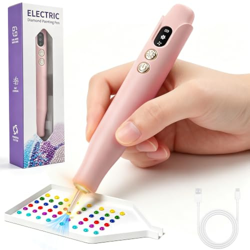 FIVAVA Elektrischer Diamond Painting Stift, kabellos wiederaufladbar mit Licht, 2 Saugstufen – Diamond Painting Zubehör Stift für Diamond Painting, Pink