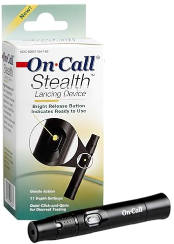 Stealth Adjustable Lancing Device for Blood Glucose Testing by On Call, 11 Depth Settings to Minimize Pain, Pen for Diabetes Monitoring