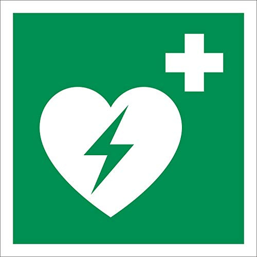 Schild AED Rettungszeichen nachleuchtend ASR A1.3 150 x 150 mm | 3 mm Alu-Verbund mit nachleuchtender Folie, langnachleuchtend nach ASR A1.3, wetterfest, Made in Germany