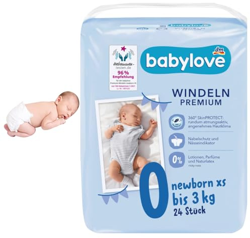 babylove Windeln Premium extra weich Größe XS, newborn bis 3kg, 1 x 24 St