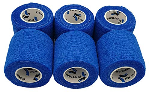 PintoMed - Bendaggio Coesivo - Blu - garza elastica, 6 rotoli x 5 cm x 4.5 m autoadesiva flessibile bende, primo soccorso, Sports Wrap, Vettrap