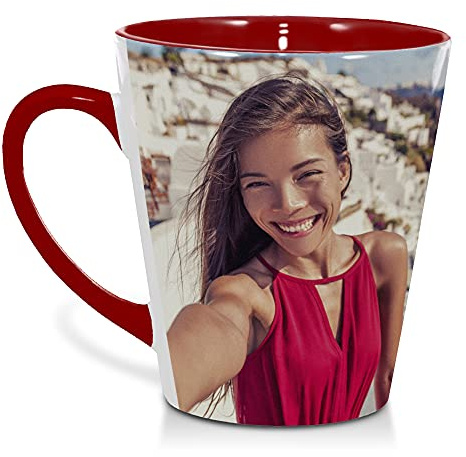 LolaPix Tazas Personalizadas con Foto. Tazas Desayuno Originales. Regalos Personalizados con Foto. Capacidad 300ml. Taza cónica Rojo