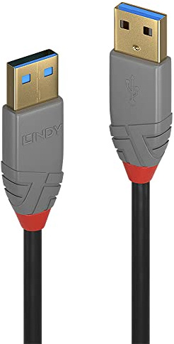 Lindy - Câble USB vers USB 3.2 A/A, Anthra Line 3 Mètre, Câble avec Transfert de Données de 5Gbps| Compatible avec TV, Monitor, Tablet, Laptop, Camera | 10 Ans de Garantie