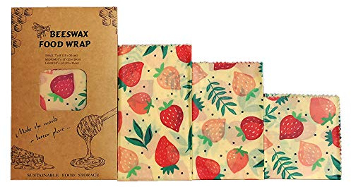 Beeswax Food Wraps, Reusable Beeswax Wraps Food Storage Wraps,Set of 3 (Strawberry)