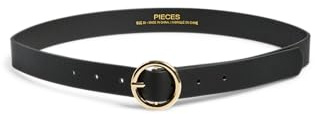 PIECES Ceinture pour femme Pcbonna Jeans Belt Noos, Noir/détails : boucle dorée, 80 cm