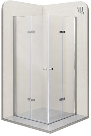 Mampara de Ducha Emma-70x80x190cm|REVERSIBLE|Puertas Plegables, Ajuste 68,5-70,5x78,5-80,5cm|Perfiles Cromo, Cristal Templado Transparente 6mm