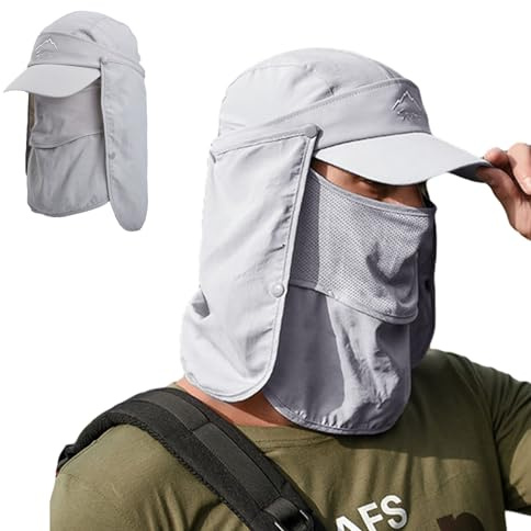 TMEOG Sombrero para el Sol Hombre Mujer Gorra Nuca Protección UV Solar con Protector de Cuello, Sombrero Pescador de Pesca Trekking Senderismo Safari Verano(Béisbol_Gris Claro)