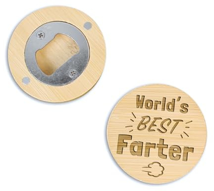 eBuyGB Personalised Wooden Magnetic Bottle Opener, World's Best Farter, Laser Engraved Funny Father's Day Gifts for Dad, Birthday Gift Present for Him, Boyfriend