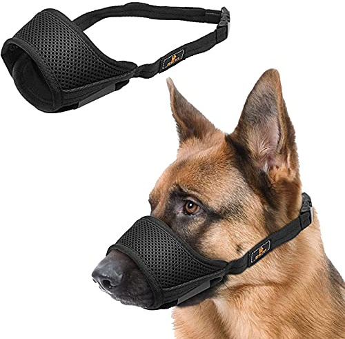 Bozal para Perros para Perros Pequeños Medianos Grandes Bozal de Nylon para Perros Ajustable con Malla Transpirable, Tela Suave para Prevenir Mastique y Muerda Ladrar (XL, Negro)