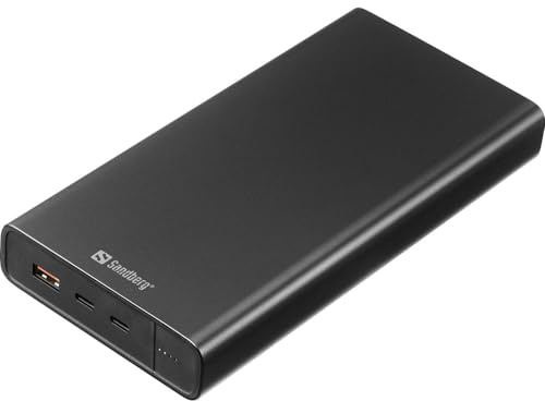 Sandberg Powerbank USB-C 100W 38400 | Schnellladetechnik | 16 Ladezyklen | Hohe Kapazität 38400 mAh | Tragbares Ladegerät | Duales Laden | Durchgangsstrom | USB-C, USB-A | Mobile Powerbank für Handy