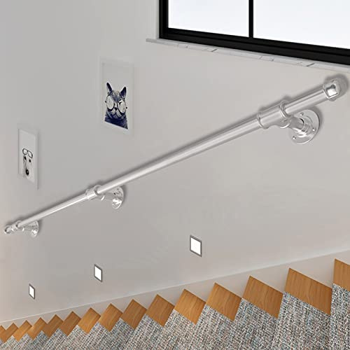 CL-ZZZ Modern Staircase Banister Hand Rails - 3m/3.6m/4m/5.4m - Silver, Wall Mount Metal Wrought Iron Stairs Handrail for Indoor Outdoor Steps - Complete Kit (Size : 2ft/0.6m)