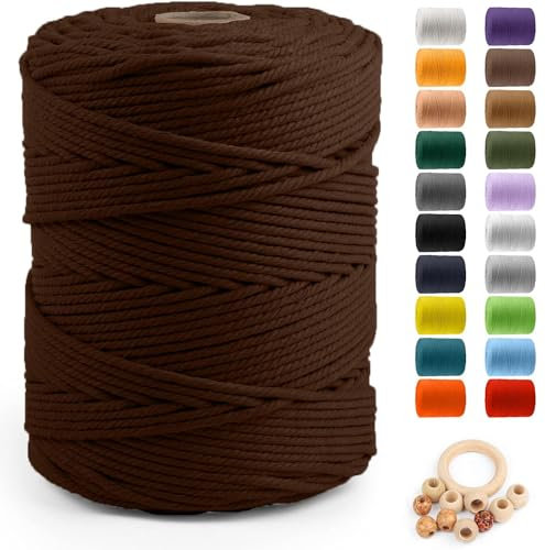 ZUEXT Makramee-Baumwollkordel, 5 mm x 300 m, natürlich, handgefertigt, braun, geflochtene Schnur, 4 Stränge, gestricktes Seil zum Basteln, Wandbehang, Weben, Wandteppich, Traumfänger, Aufhänger,