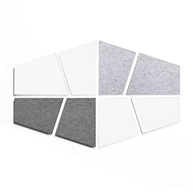 SILENT4® Schallabsorber Wand Set DIVID, 8 Elemente aus Akustikvlies, Klebemontage, Akustikbild Weiß Grau, besserer Sound durch Akustikplatten für Büro, Homeoffice und Gaming