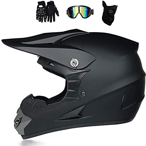 LVSENET Casco de motocross para hombre, color negro, carretilla – Casco de moto Cross Set con guantes de máscara, casco integral de montaña, scooter MX Quad Enduro ATV para niños y adultos (B,M)