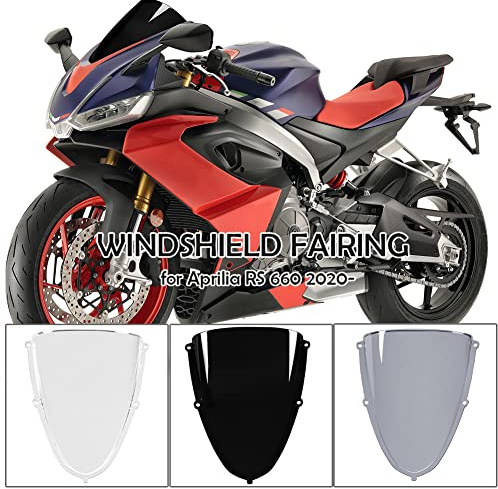 Parabrezza Moto da Corsa per RS 660 RS660 2020 2021 2022 2023 Cupolino a Doppia Bolla Flusso d'Aria Schermo Deflettore Copertura Visiera Protezione Pare-brise (Fumo)