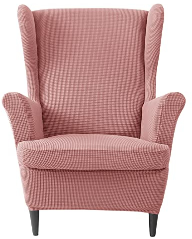 JHLD Stretch Husse für Ohrensessel 2 Stück, Jacquard Ohrensessel Schonbezug Spandex Anti-rutsch Husse für Ohrensessel Für Stuhl Wohnzimmer -rosa-2 Stück