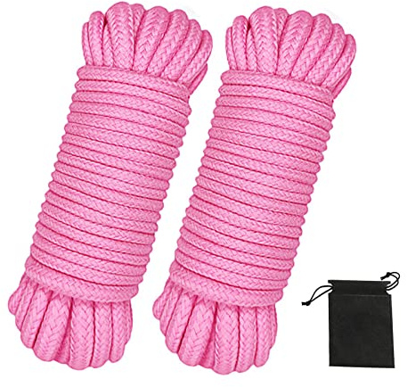 picoggo Soft Cotton Rope, 32 feet / 10m Rope, 8mm Thick, Soft Rope, Long Rope, Soft Tying Rope (Pink+Pink)