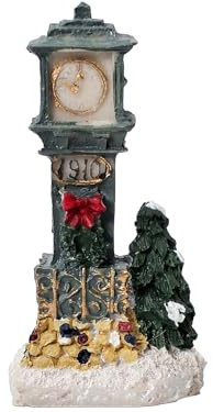meindekoartikel Weihnachtliche Miniatur-Figuren Winterwelt-Szene aus Poly Höhe 8 cm (Standuhr) - detailreiche Winterwelt Szene für Weihnachtsdorf Miniaturwelt Weihnachtsdekoration Sammlerobjekt