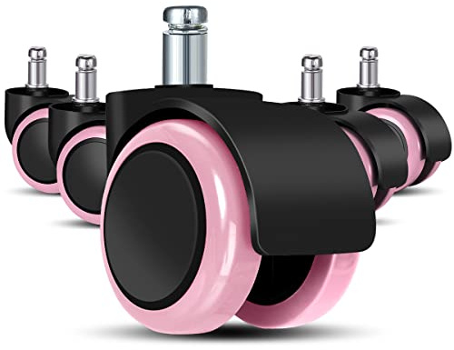 Baasha bürostuhl rollen 5er Set- 11 MM /22 MM Ersatz-hartbodenrollen （Rosa） | Stuhlrollen für Gaming-Stühle, Drehstühle, rollen für bürostühle zum Schutz des Bodens, ideal für Parkett-, Laminat