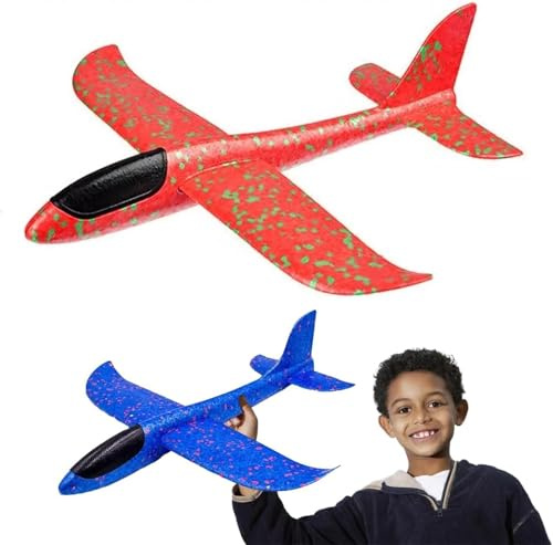 Navoys Two Jumbo 48cm Foam Aeroplane Super Gliders - 18 Large Airplane Toys for Boys and Girls, Great for Outdoor Flying Games & Parties, Glider Plane Toys for Kids