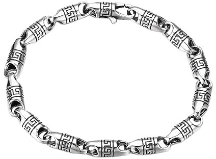 ForFox Pulsera de eslabones con patrón de llave griega infinita de plata de ley 925 para hombre y mujere 5mm 20cm