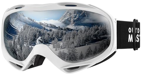 OutdoorMaster OTG Ski Goggles - Over Glasses Ski/Snowboard Goggles for Men, Women & Youth - 100% UV Protection (White Frame + VLT 10% Silver Lens)